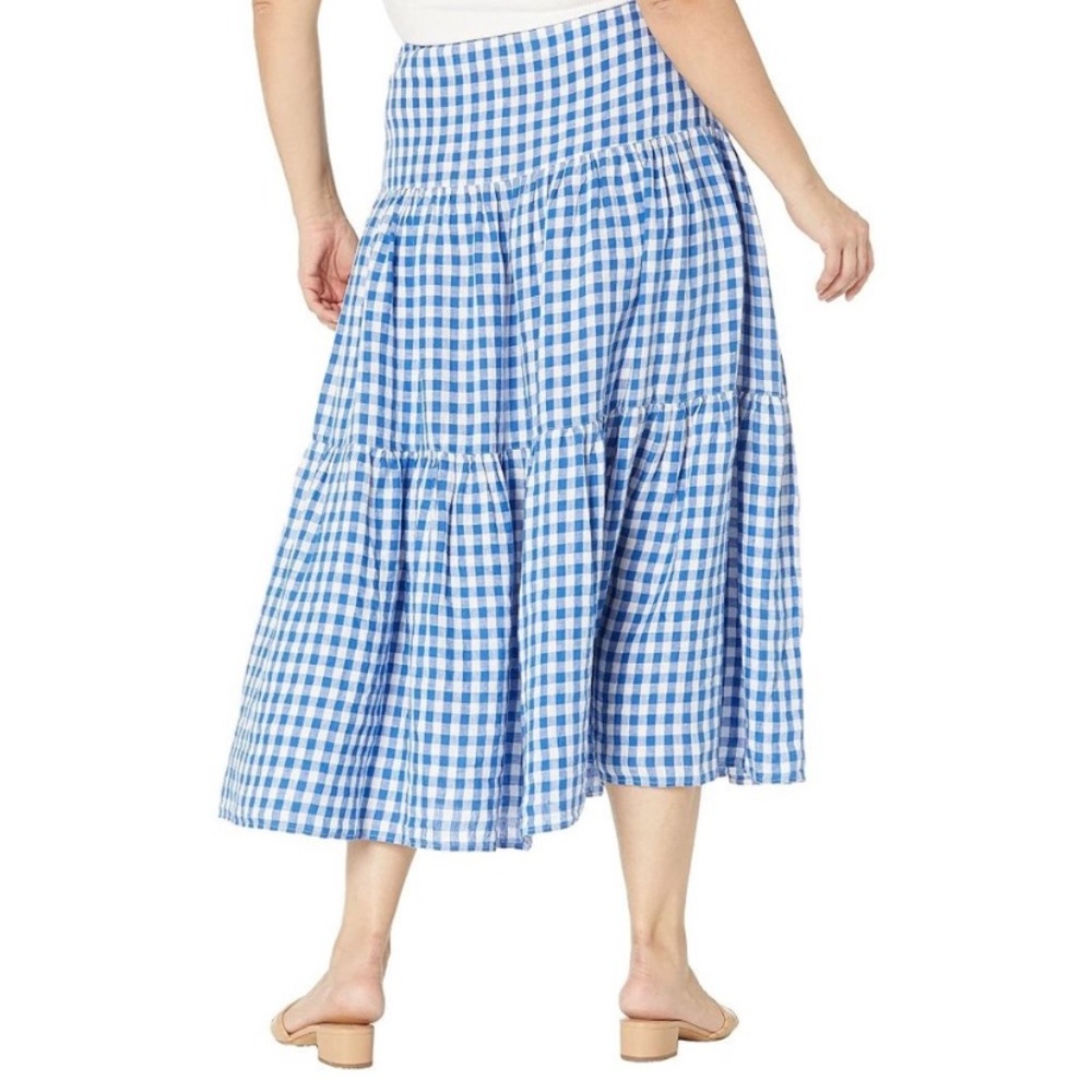 Ralph Lauren Gingham Plaid Tiered Linen Maxi Skirt Womens Blue White Linen - Picture 2 of 8